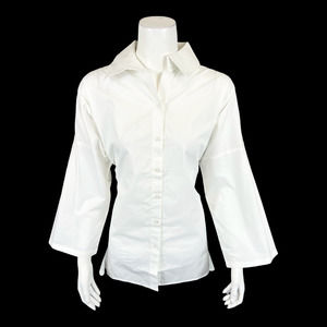 Truth + Style Woven's Dolman Sleeves Shirt with Shark Bite Hem White Small Size
